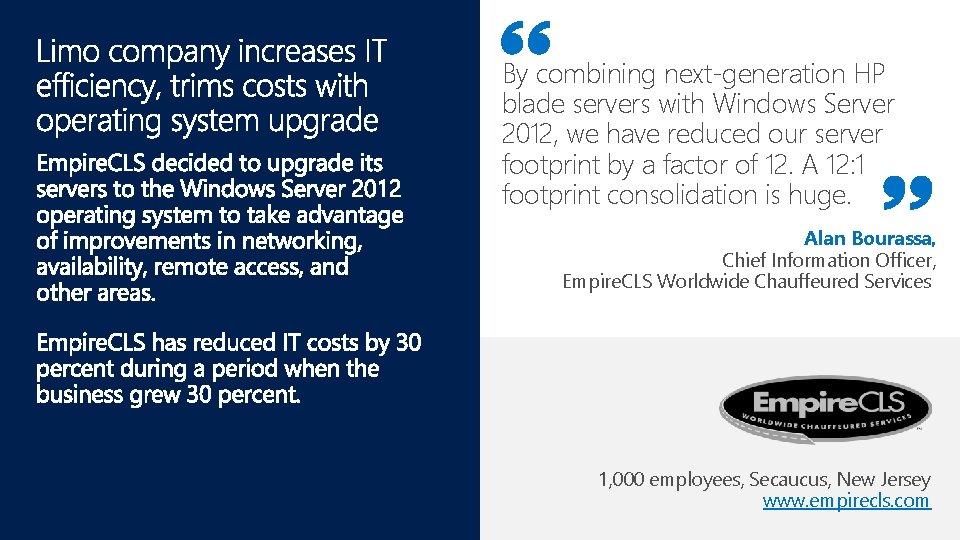 By combining next-generation HP blade servers with Windows Server 2012, we have reduced our