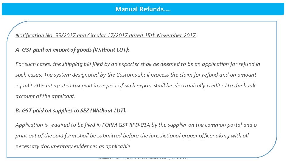 Manual Refunds…. Notification No. 55/2017 and Circular 17/2017 dated 15 th November 2017 A.