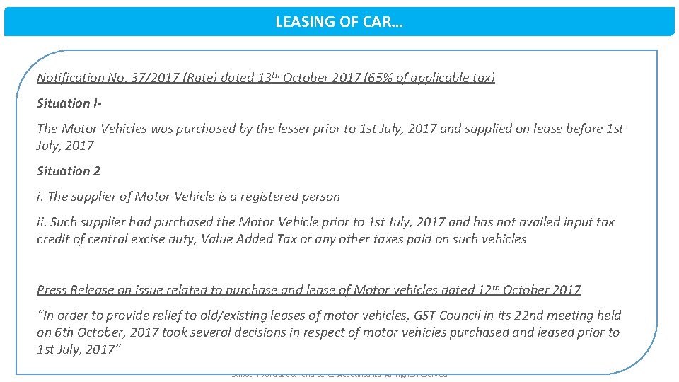 LEASING OF CAR… Notification No. 37/2017 (Rate) dated 13 th October 2017 (65% of