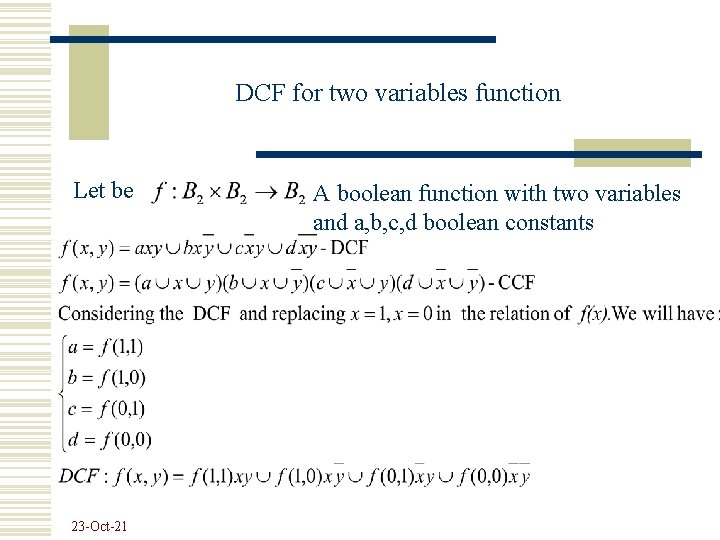 DCF for two variables function Let be 23 -Oct-21 A boolean function with two