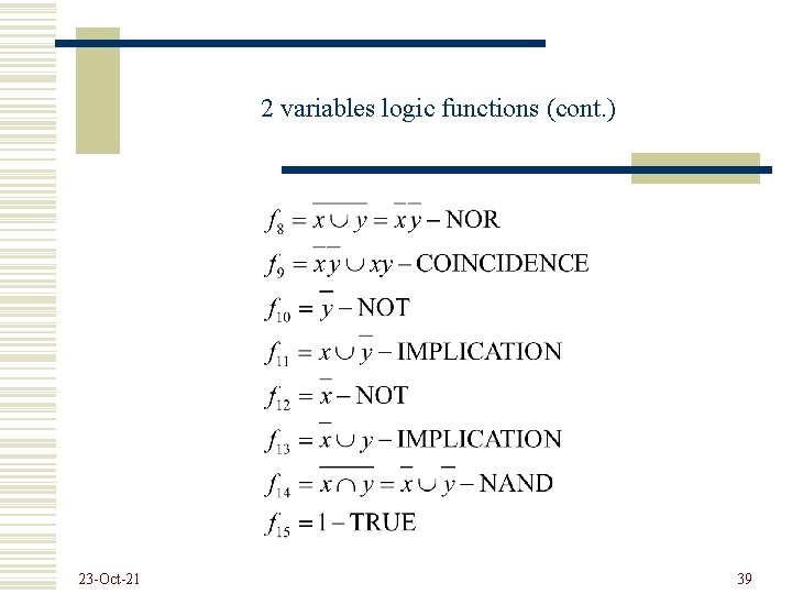 2 variables logic functions (cont. ) 23 -Oct-21 39 