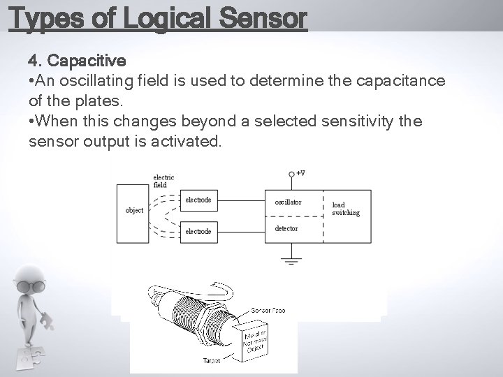 Types of Logical Sensor 4. Capacitive • An oscillating field is used to determine