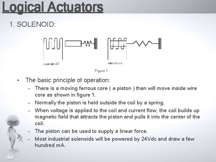 Logical Actuators 1. SOLENOID: Figure 1 • The basic principle of operation: – There