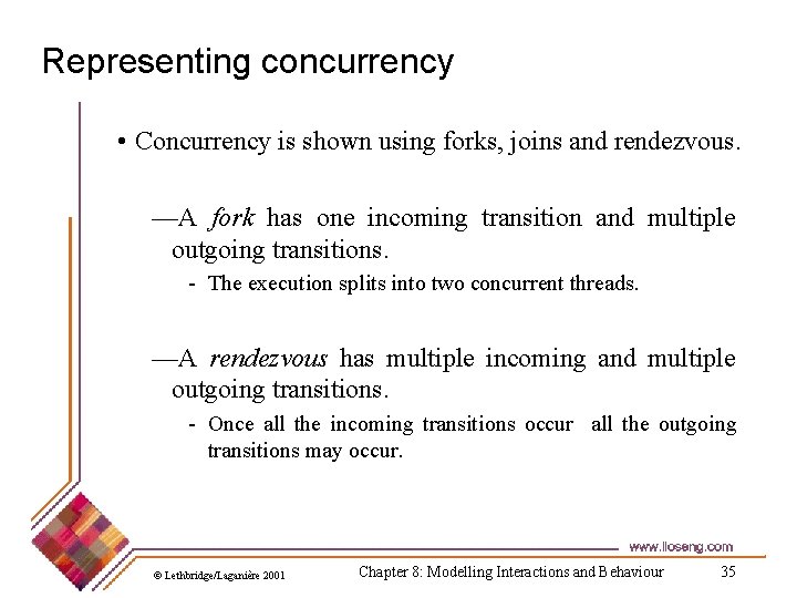 Representing concurrency • Concurrency is shown using forks, joins and rendezvous. —A fork has
