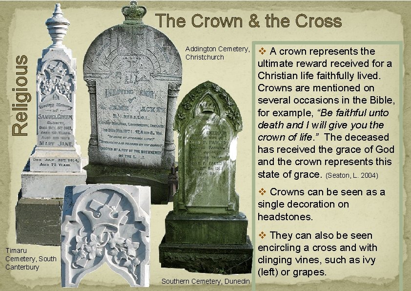 Religious The Crown & the Cross Addington Cemetery, Christchurch v A crown represents the Religious The Crown & the Cross Addington Cemetery, Christchurch v A crown represents the
