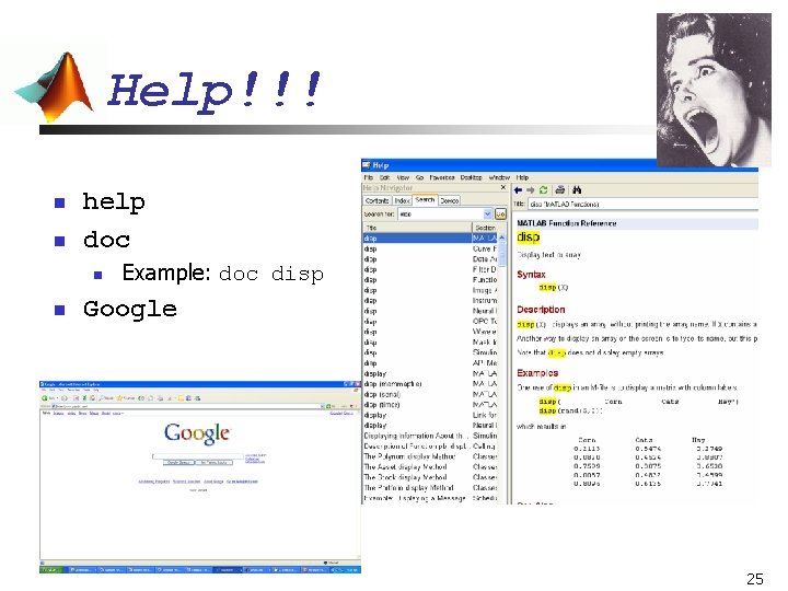 Help!!! n n help doc n n Example: doc disp Google 25 Help!!! n n help doc n n Example: doc disp Google 25