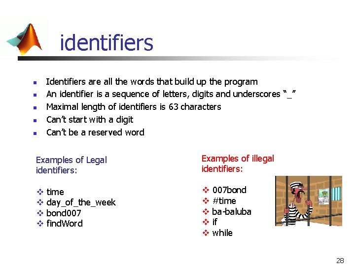 identifiers n n n Identifiers are all the words that build up the program identifiers n n n Identifiers are all the words that build up the program