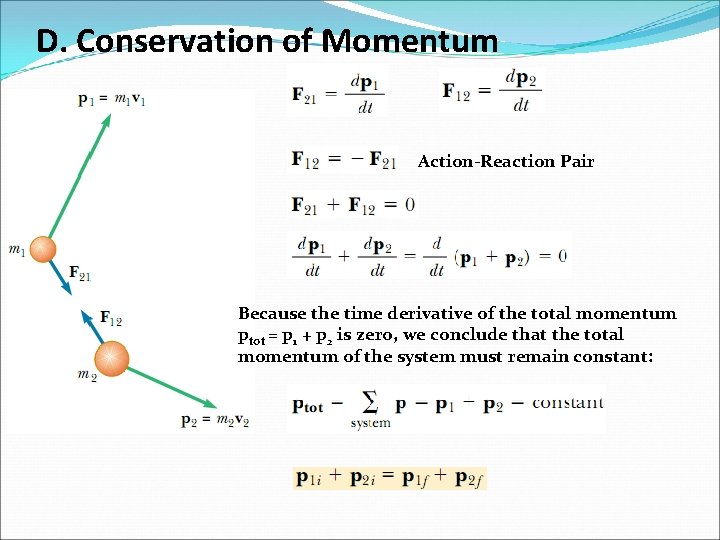 D. Conservation of Momentum Action-Reaction Pair Because the time derivative of the total momentum