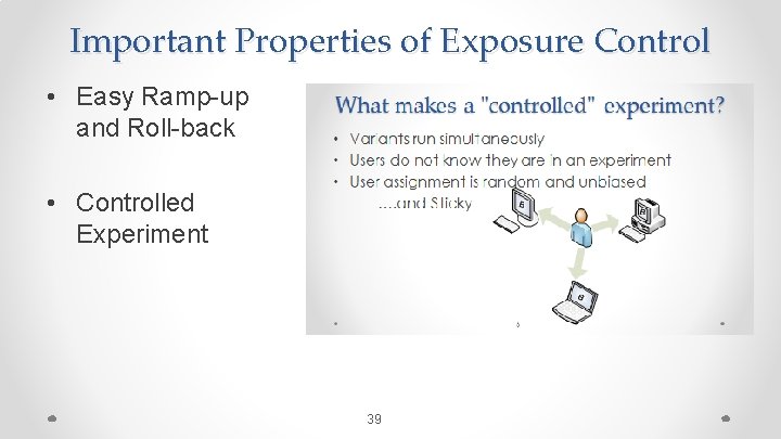 Important Properties of Exposure Control • Easy Ramp-up and Roll-back • Controlled Experiment 39