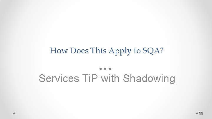 How Does This Apply to SQA? Services Ti. P with Shadowing 55 