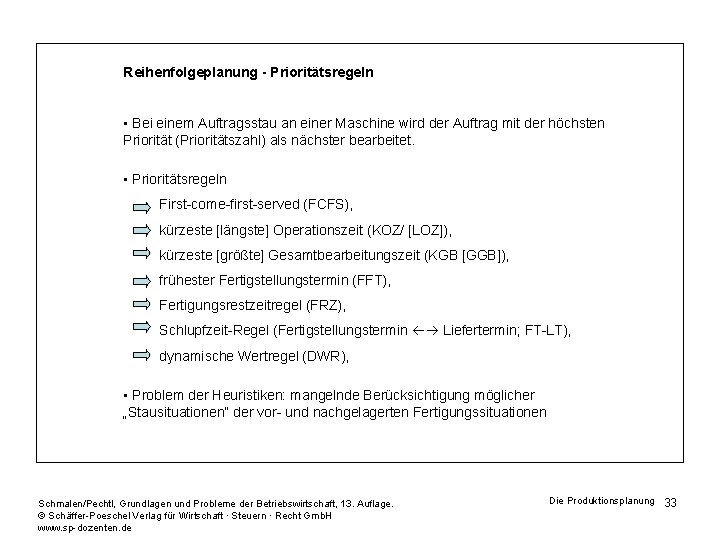 Reihenfolgeplanung - Prioritätsregeln • Bei einem Auftragsstau an einer Maschine wird der Auftrag mit