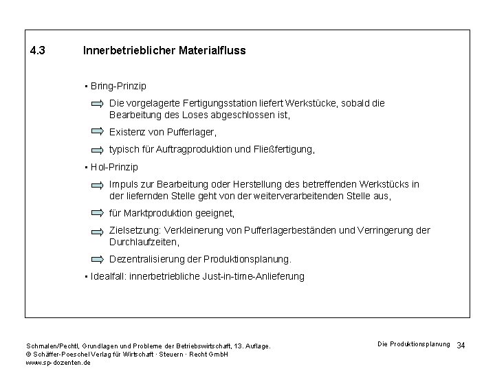 4. 3 Innerbetrieblicher Materialfluss • Bring-Prinzip Die vorgelagerte Fertigungsstation liefert Werkstücke, sobald die Bearbeitung