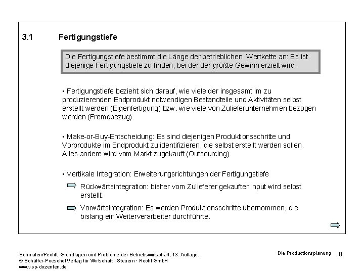 3. 1 Fertigungstiefe Die Fertigungstiefe bestimmt die Länge der betrieblichen Wertkette an: Es ist