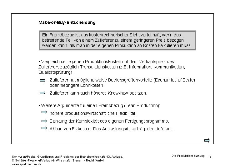 Make-or-Buy-Entscheidung Ein Fremdbezug ist aus kostenrechnerischer Sicht vorteilhaft, wenn das betreffende Teil von einem