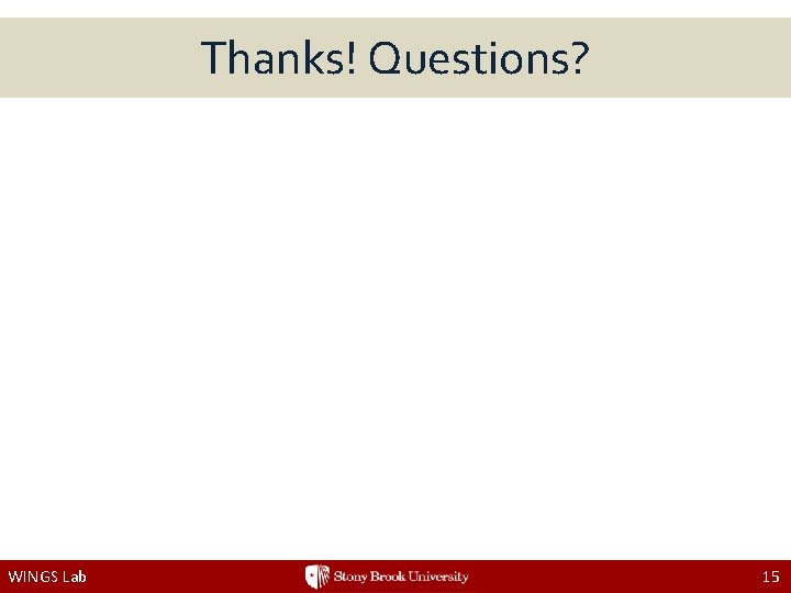 Thanks! Questions? WINGS Lab 15 
