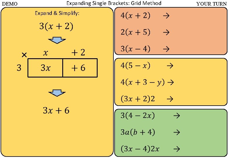 Expanding Single Brackets: Grid Method DEMO Expand & Simplify: × YOUR TURN 