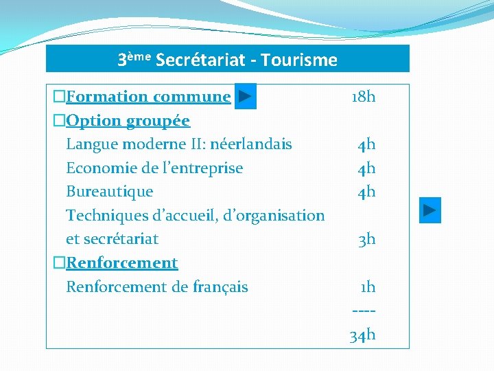 3ème Secrétariat - Tourisme �Formation commune �Option groupée Langue moderne II: néerlandais Economie de