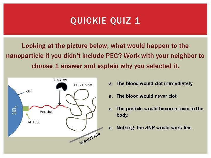 QUICKIE QUIZ 1 Looking at the picture below, what would happen to the nanoparticle