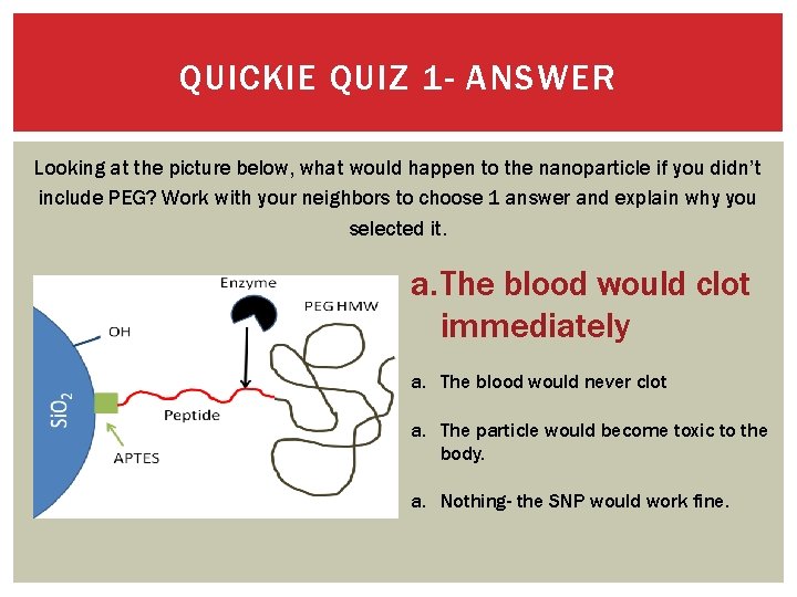 QUICKIE QUIZ 1 - ANSWER Looking at the picture below, what would happen to