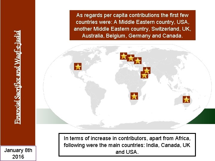 Financial Sacrifice and Waqf-e-Jadid As regards per capita contributions the first few countries were: