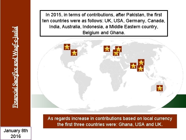 Financial Sacrifice and Waqf-e-Jadid In 2015, in terms of contributions, after Pakistan, the first