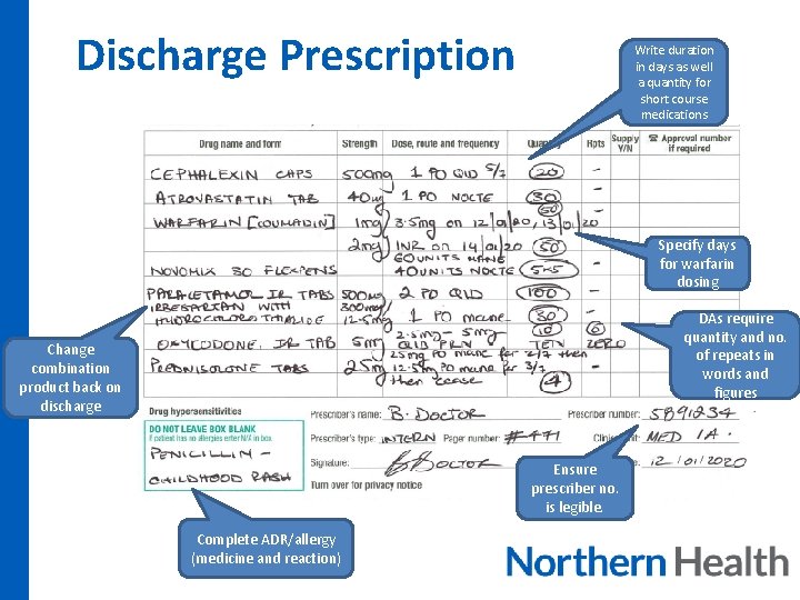 Discharge Prescription Write duration in days as well a quantity for short course medications