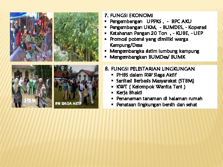 7. FUNGSI EKONOMI § Pengembangan UPPKS , - BPC AKU § Pengembangan UKM, -