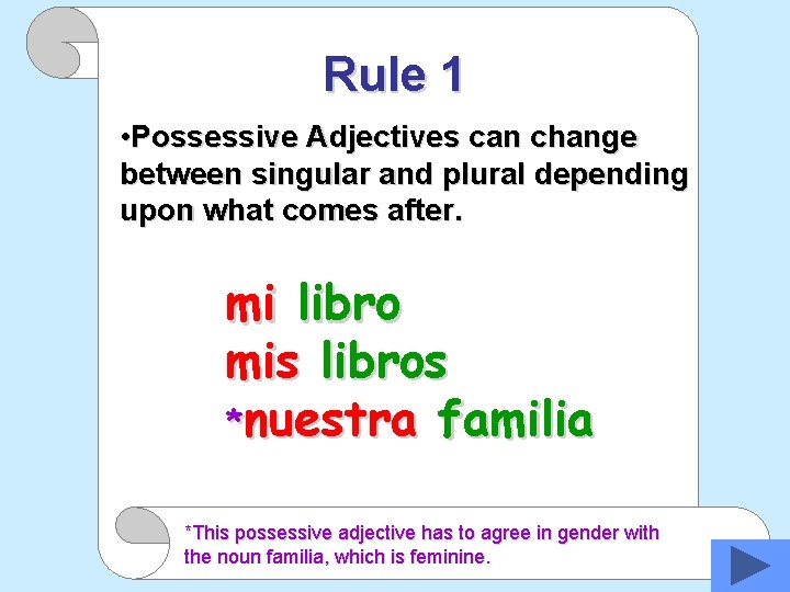 Rule 1 • Possessive Adjectives can change between singular and plural depending upon what