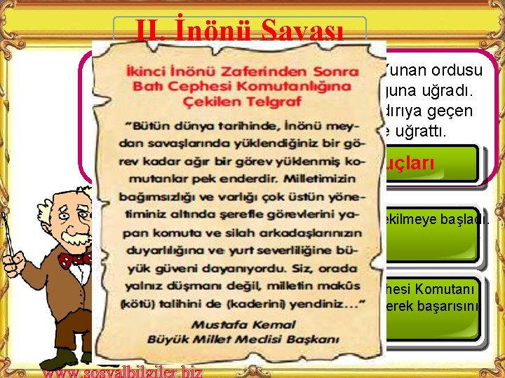 II. İnönü Savaşı Yunanlıların amacıolmasına aynı Birinci İnönüYunan Savaşında Ancak sayıca üstün rağmen ordusu