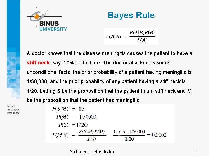 Bayes Rule A doctor knows that the disease meningitis causes the patient to have