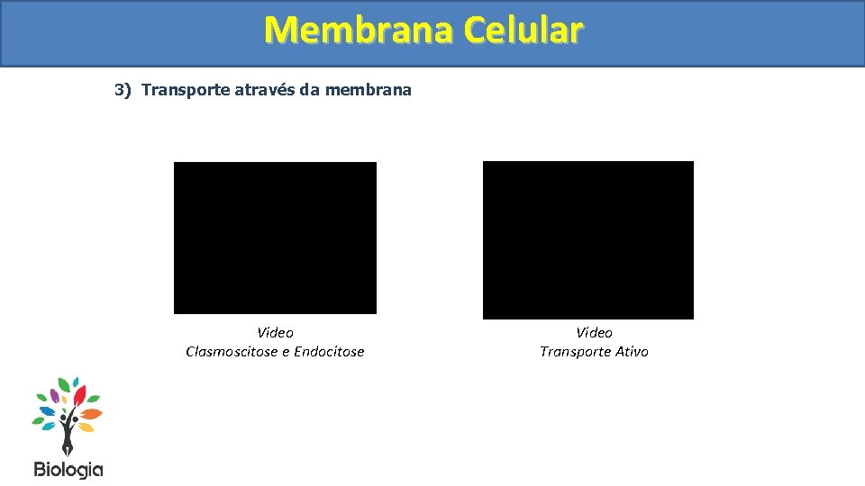 Membrana Celular 3) Transporte através da membrana Video Clasmoscitose e Endocitose Video Transporte Ativo