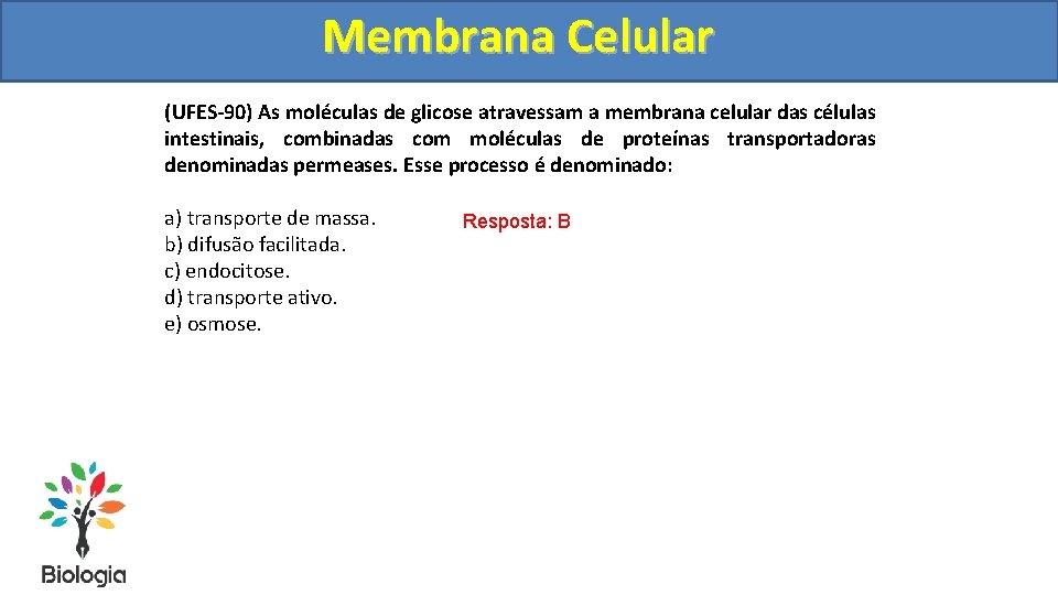 Membrana Celular (UFES-90) As moléculas de glicose atravessam a membrana celular das células intestinais,