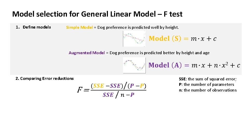 Model selection for General Linear Model – F test 1. Define models Simple Model