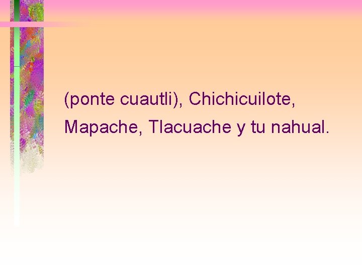 (ponte cuautli), Chichicuilote, Mapache, Tlacuache y tu nahual. 