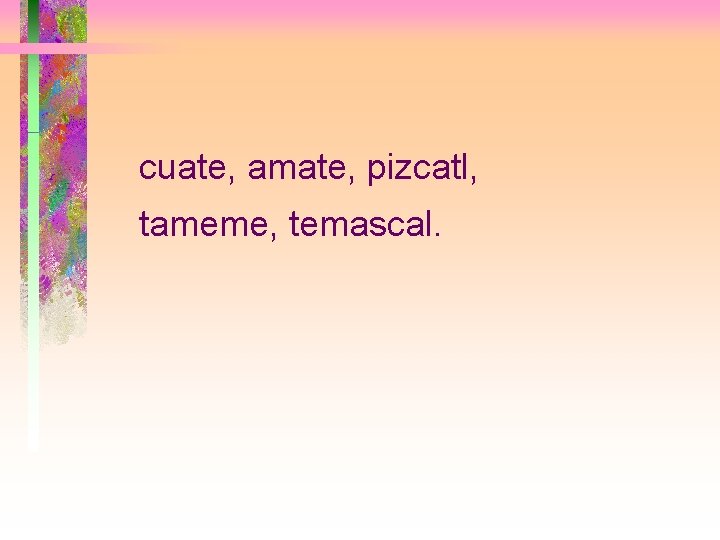 cuate, amate, pizcatl, tameme, temascal. 