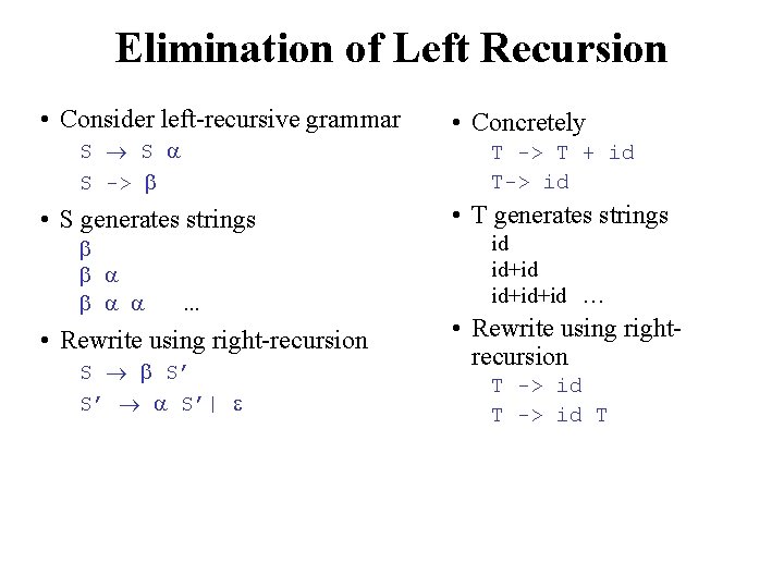 Elimination of Left Recursion • Consider left-recursive grammar S S S -> • S