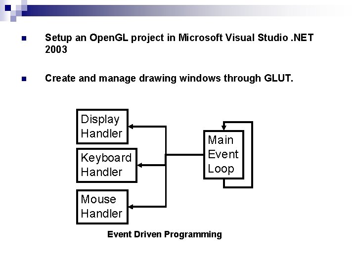 n Setup an Open. GL project in Microsoft Visual Studio. NET 2003 n Create