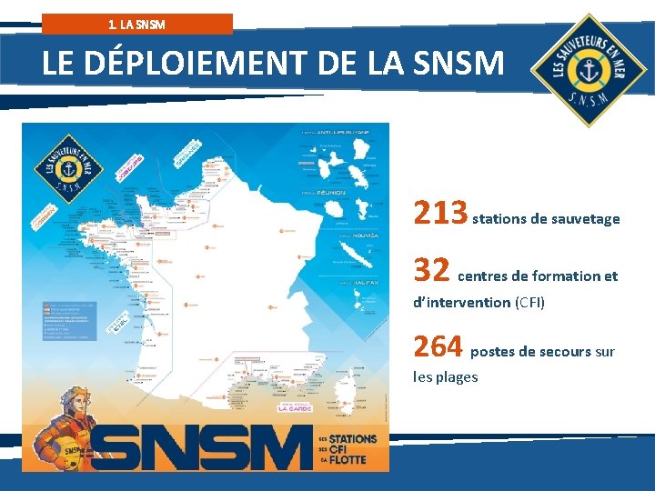 1. LA SNSM LE DÉPLOIEMENT DE LA SNSM 213 stations de sauvetage 32 centres