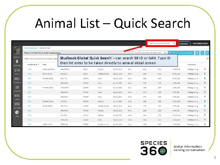 Animal List – Quick Search Studbook Global Quick Search – can search SB ID