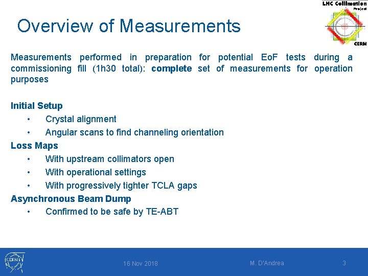 Overview of Measurements performed in preparation for potential Eo. F tests during a commissioning