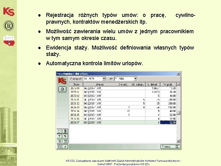 ● Rejestracja różnych typów umów: o pracę, prawnych, kontraktów menedżerskich itp. cywilno- ● Możliwość