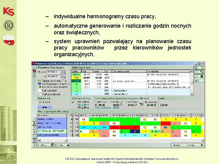 – indywidualne harmonogramy czasu pracy, – automatyczne generowanie i rozliczanie godzin nocnych oraz świątecznych,