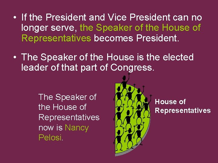  • If the President and Vice President can no longer serve, the Speaker