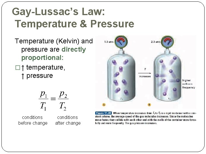 Gay-Lussac’s Law: Temperature & Pressure Temperature (Kelvin) and pressure are directly proportional: � ↑