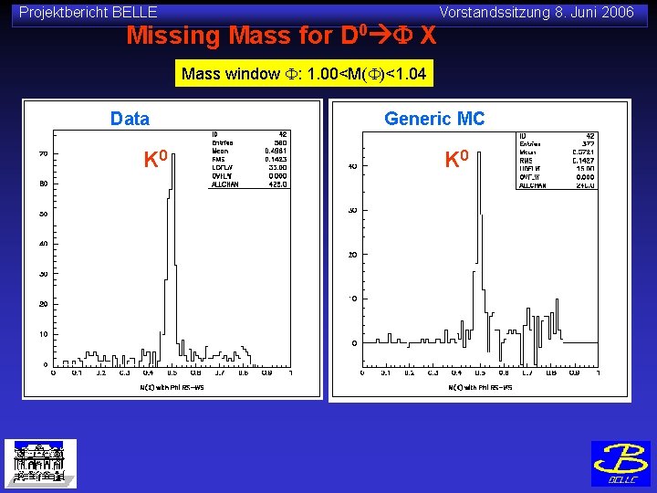 Projektbericht BELLE Missing Mass for D 0 F X Vorstandssitzung 8. Juni 2006 Mass