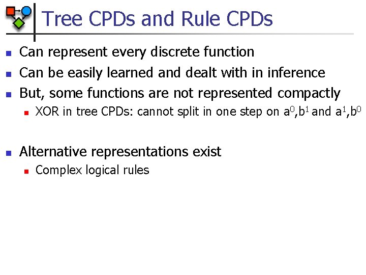 Tree CPDs and Rule CPDs n n n Can represent every discrete function Can