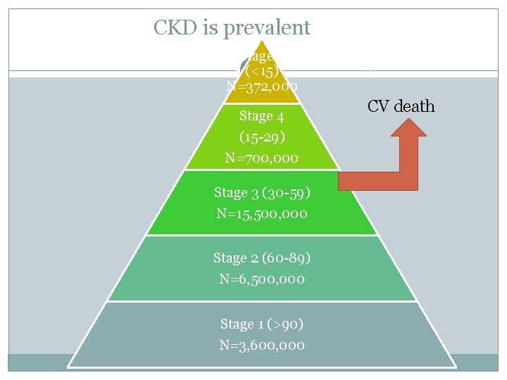 CKD is prevalent Stage 5 (<15) N=372, 000 Stage 4 (15 -29) N=700, 000