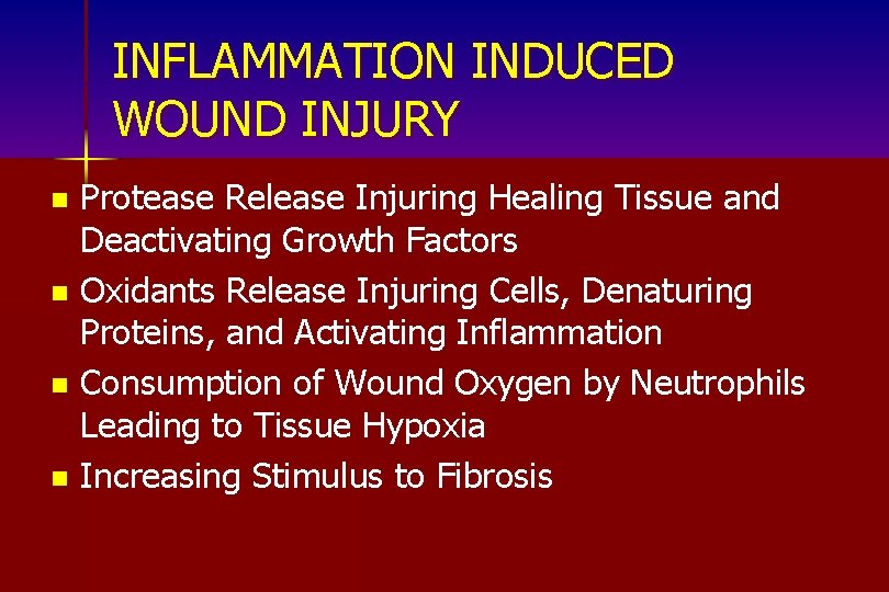 INFLAMMATION INDUCED WOUND INJURY Protease Release Injuring Healing Tissue and Deactivating Growth Factors n