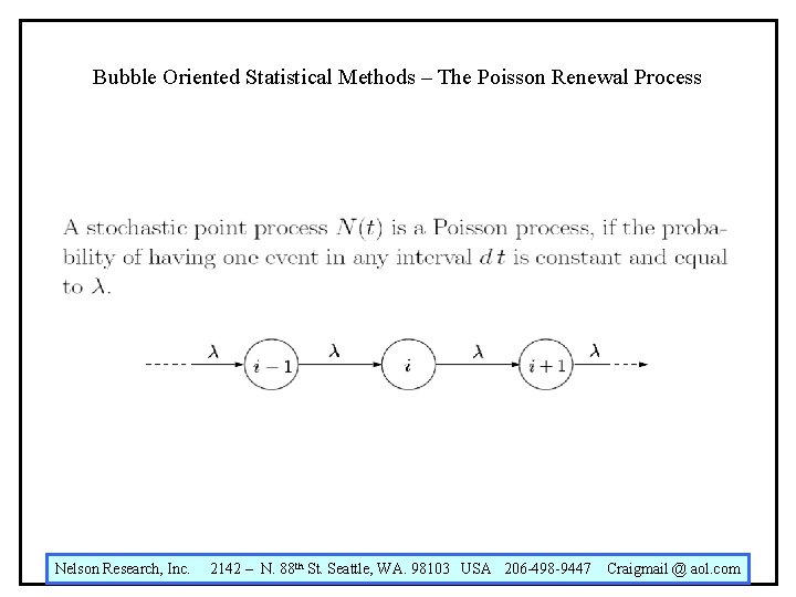 Bubble Oriented Statistical Methods – The Poisson Renewal Process Nelson Research, Inc. 2142 –