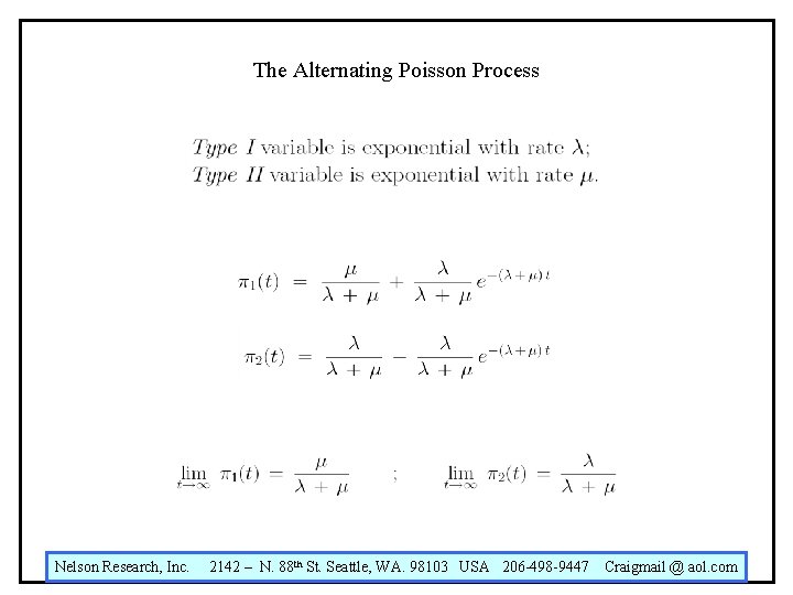 The Alternating Poisson Process Nelson Research, Inc. 2142 – N. 88 th St. Seattle,